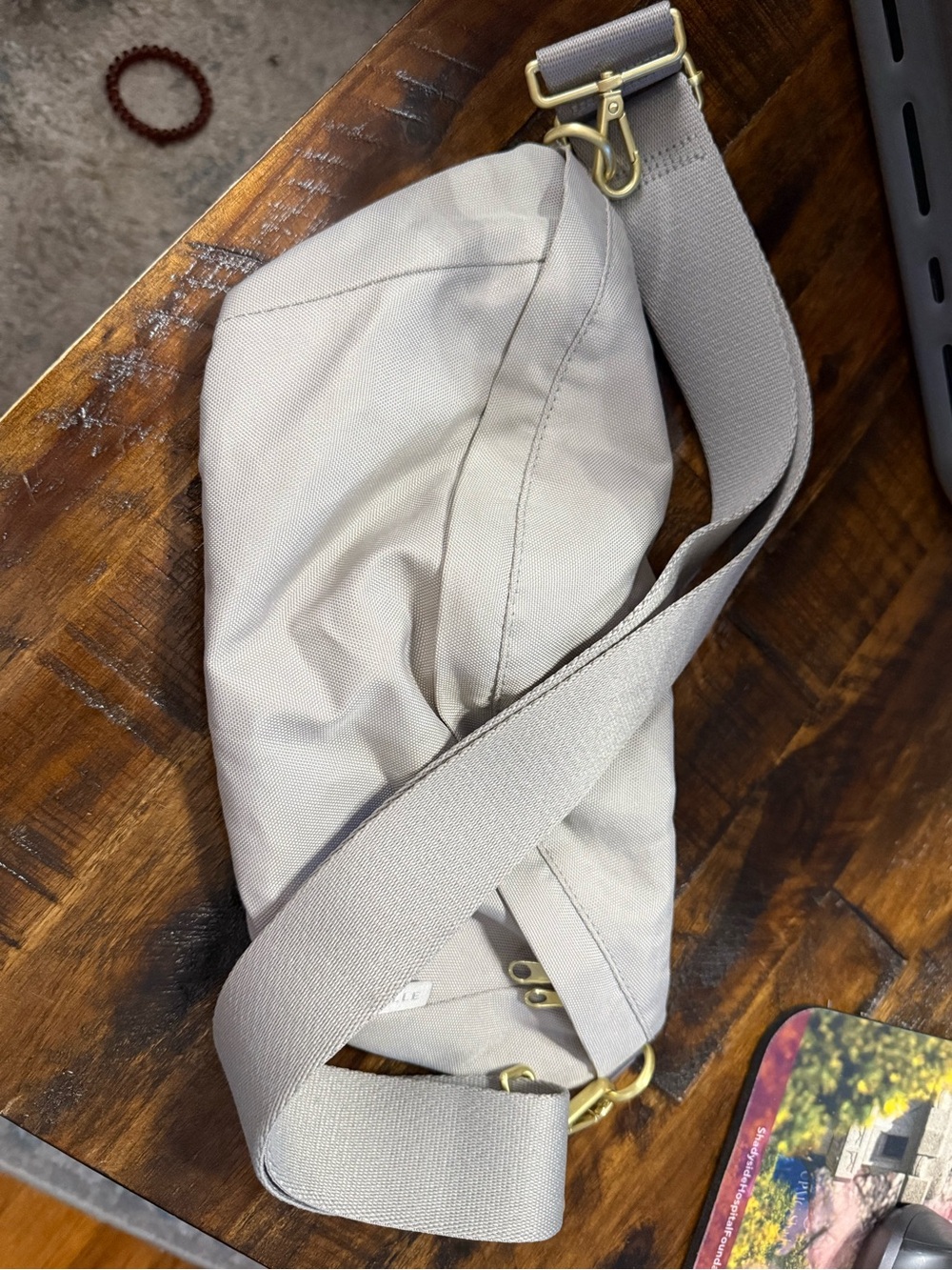 Light Taupe Crossbody Sling Bag with Wide Strap
